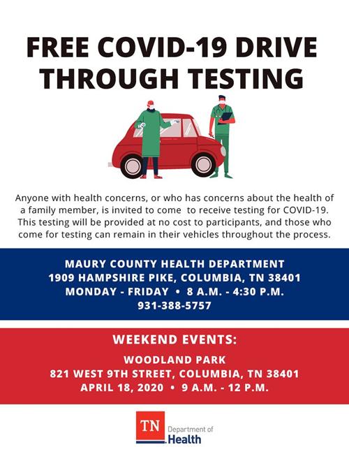 Maury County Health Department To Hold Free Drive-thru Covid-19 Testing Saturday Springhill Homepage Williamsonhomepagecom