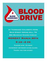 Amidst severe blood shortages, Blood Assurance to hold blood drive Monday at Tennessee Children’s Home