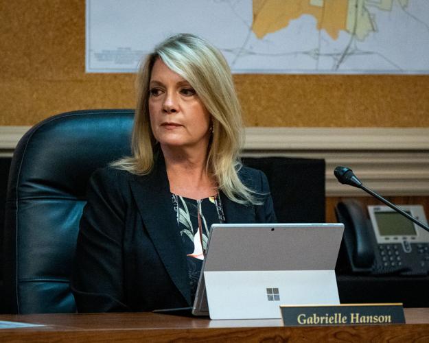 Franklin Alderman Gabrielle Hanson during the April 25, 2023, BOMA meeting