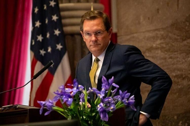 House Speaker Cameron Sexton stands at the dais on the first day of the legislative session