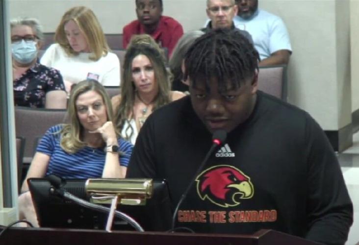 Ravenwood High School senior Jadon Moore speaks to the Williamson County Schools board on May 26, 2022.Ravenwood High School senior Jadon Moore speaks to the Williamson County Schools board on May 26, 2022.