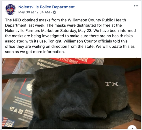 Nolensville Police Department COVID-19 masks