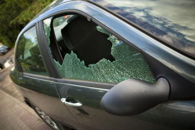 Smashed window in  car