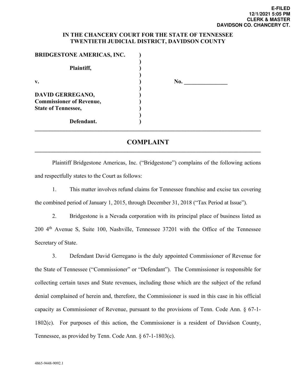 Bridgestone complaint