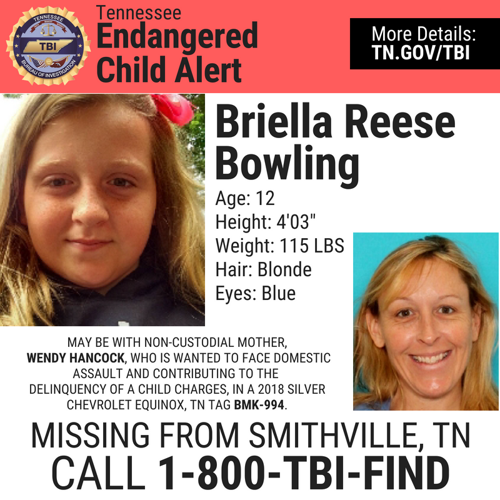 Briella Bowling Wendy Hancock endangered child TBI alert