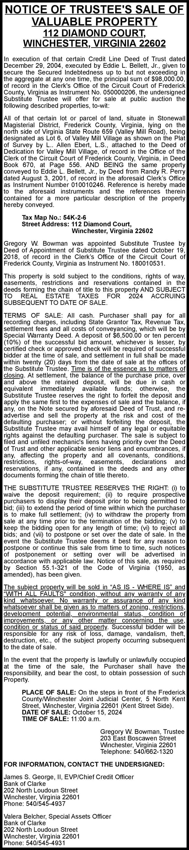 112 Diamond Court 927, 10 4 & 11 Notices