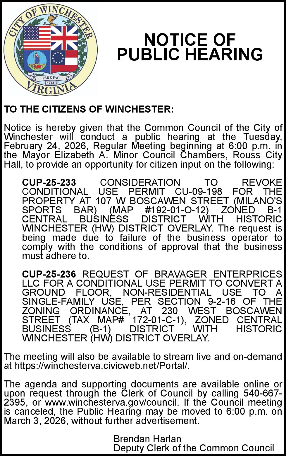PH 2/24 | 2/9 & 2/13 | Notices | winchesterstar.com