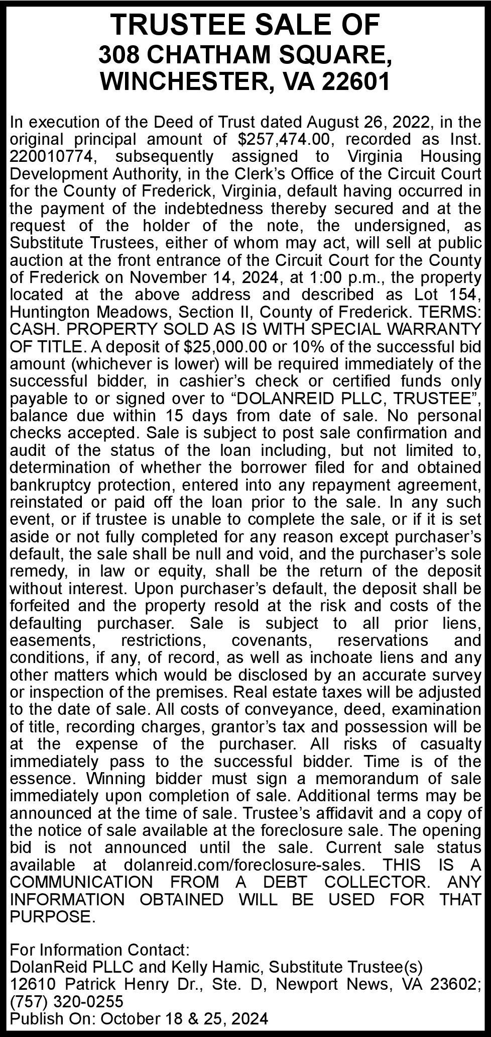 308 Chatham Square 1018 & 25 Notices