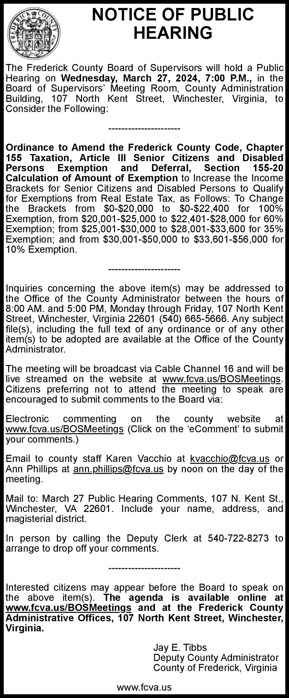 Notice Of Public Hearing 3-27 | 3-13 & 20 | Notices | Winchesterstar.com