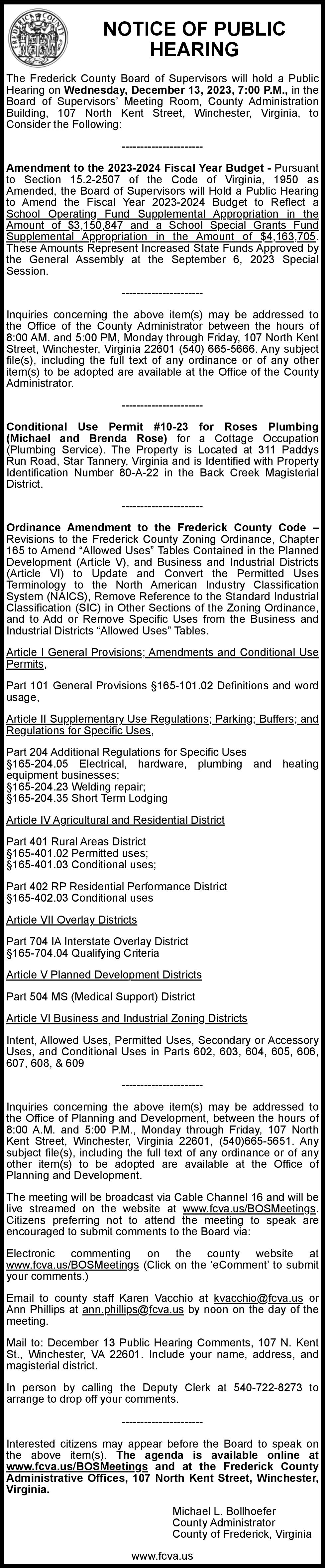 Notice Of Public Hearing 12-13 | 11-29 & 12-06 | Notices ...