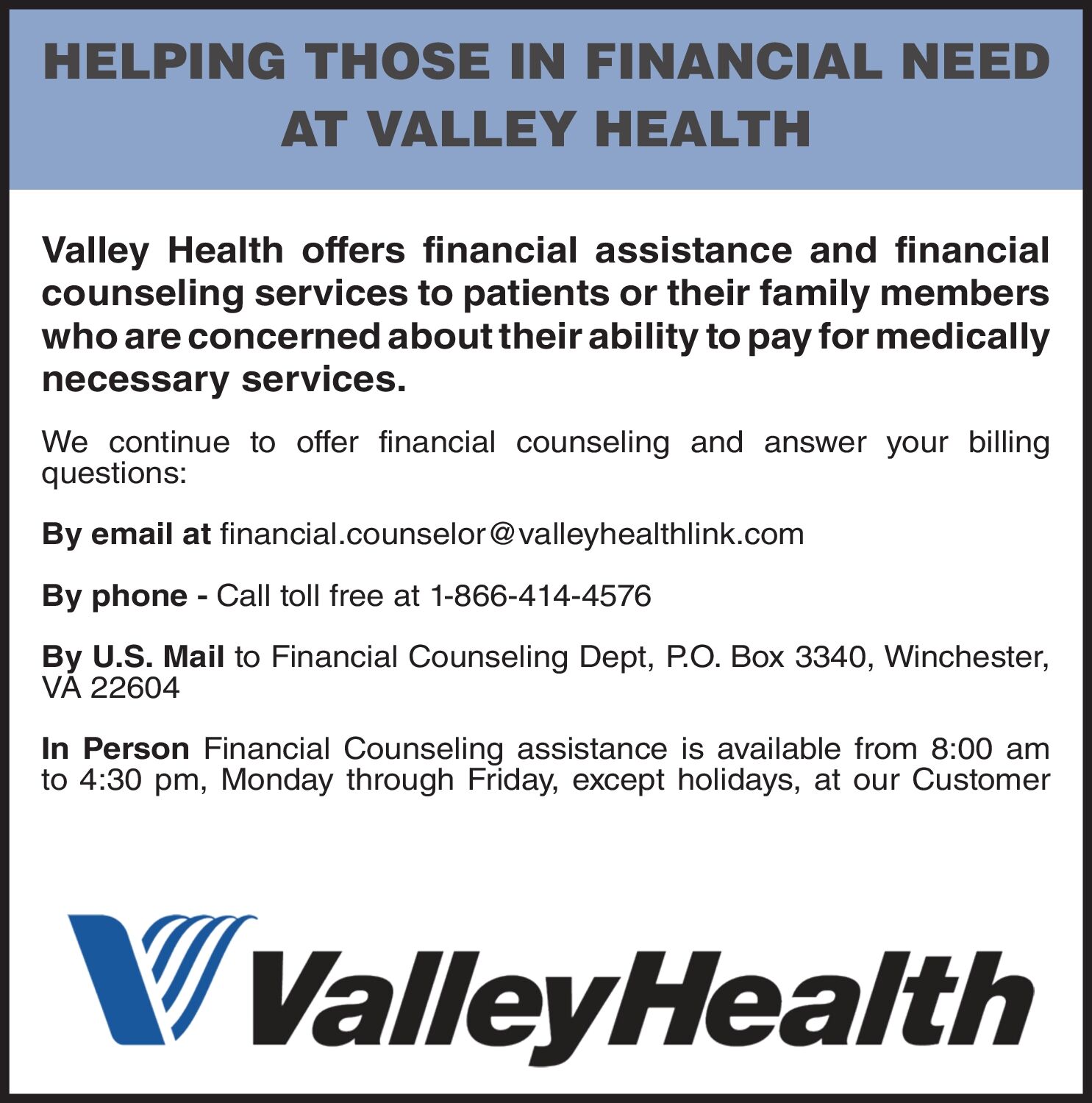 VH Financial Assistance Notices