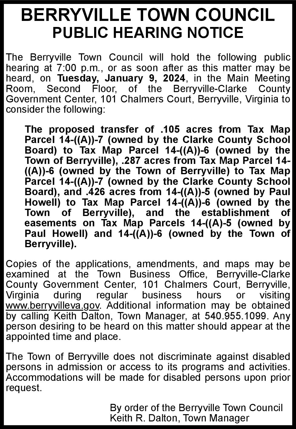 Notice Of Public Hearing 1-9 |12-26 & 1-2 | Notices | Winchesterstar.com