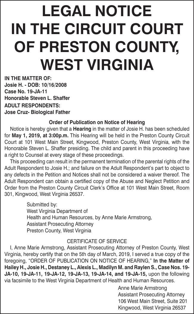 Termination Of Parental Rights Jose Cruz | Notices | Winchesterstar.com