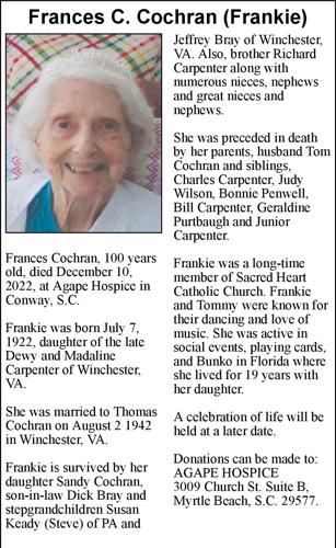 Frances C Cochran (Frankie) Obituaries winchesterstar com