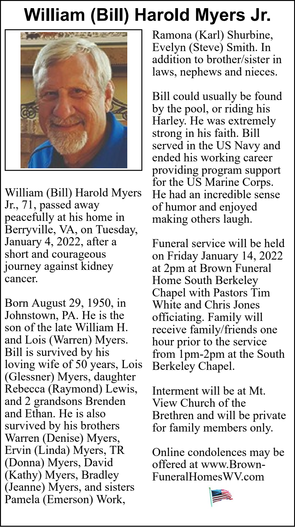 William (Bill) Harold Myers Jr. | Obituaries | Winchesterstar.com