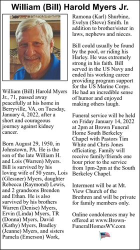 William (Bill) Harold Myers Jr., Obituaries
