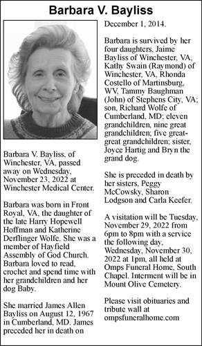 Barbara V. Bayliss | Obituaries | winchesterstar.com