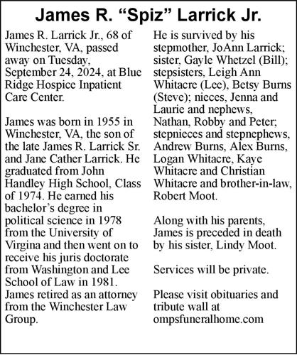James R. “Spiz” Larrick Jr. | Obituaries | winchesterstar.com