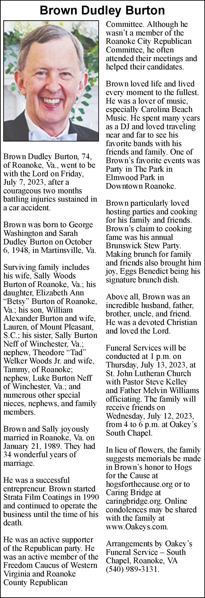 Brown Dudley Burton Obituaries winchesterstar