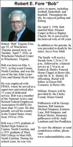 Robert E. Fore “Bob” | Obituaries | winchesterstar.com