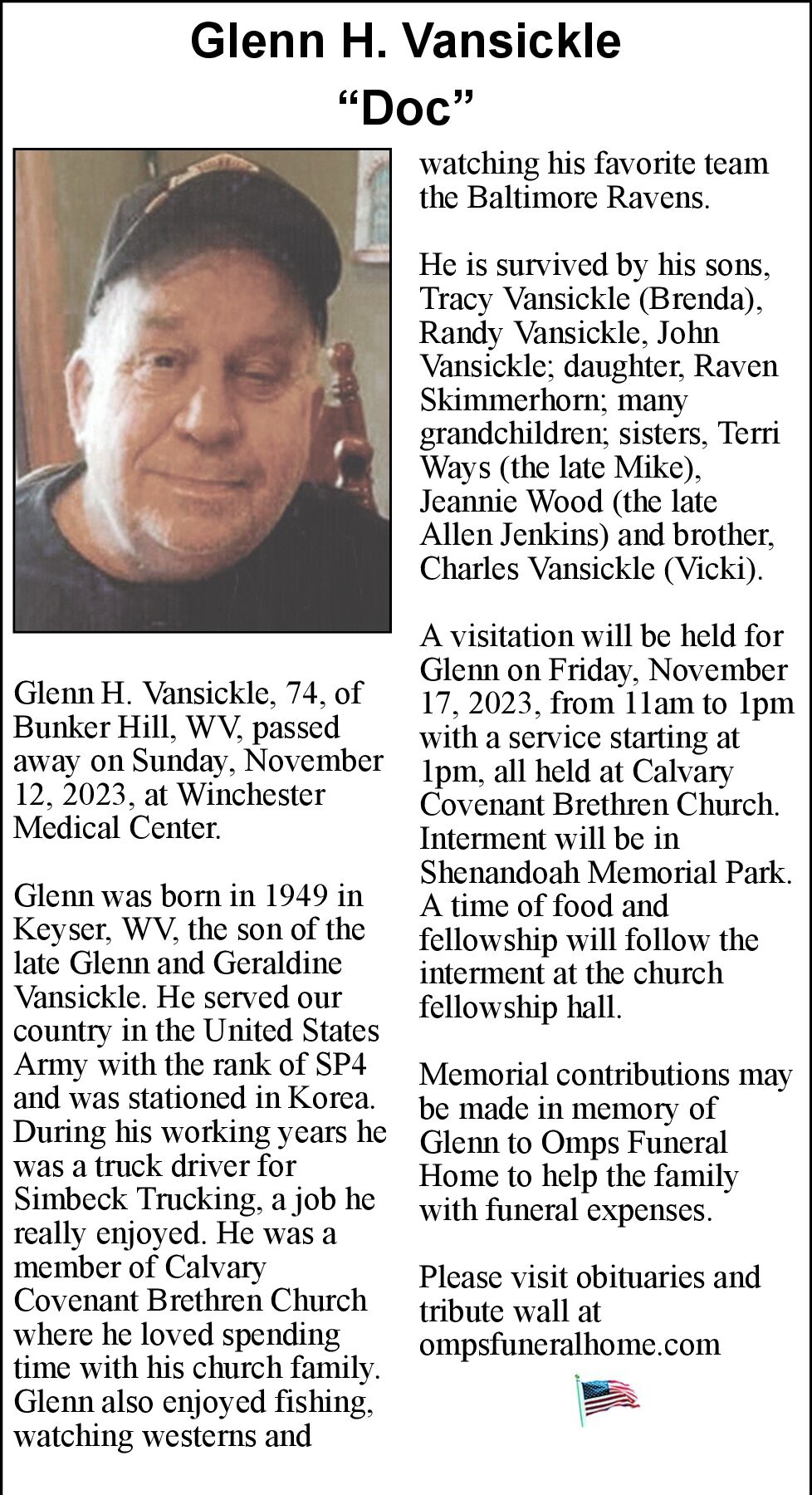 Glenn H. Vansickle Doc Obituaries winchesterstar