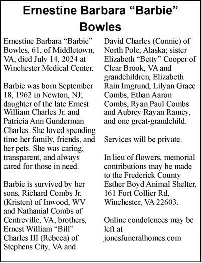 Ernestine Barbara “Barbie” Bowles | Obituaries | winchesterstar.com