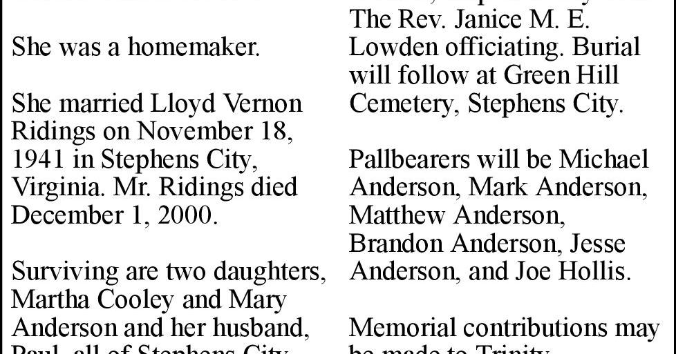 Ruby N. Ridings Obituaries