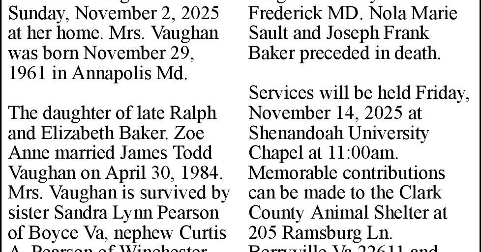 Zoe Anne Vaughan Obituaries