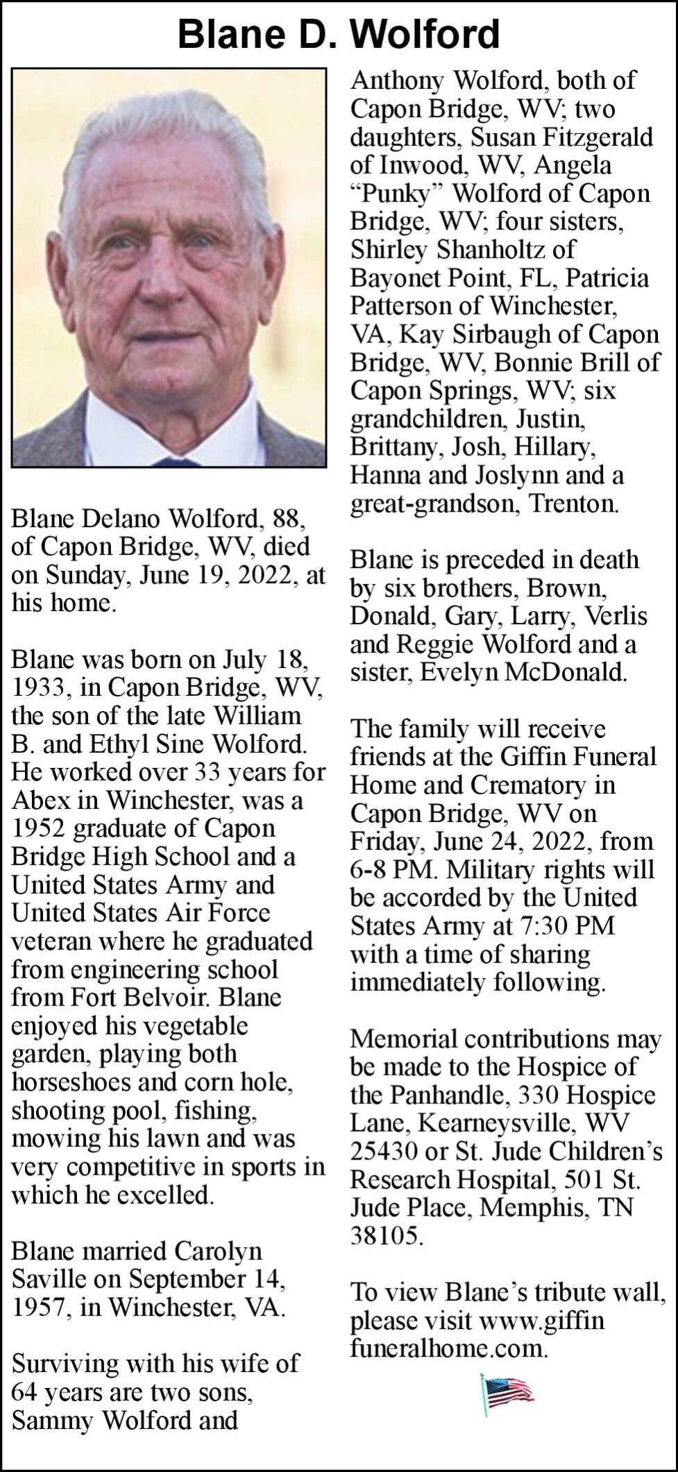 Blane D. Wolford Obituaries winchesterstar