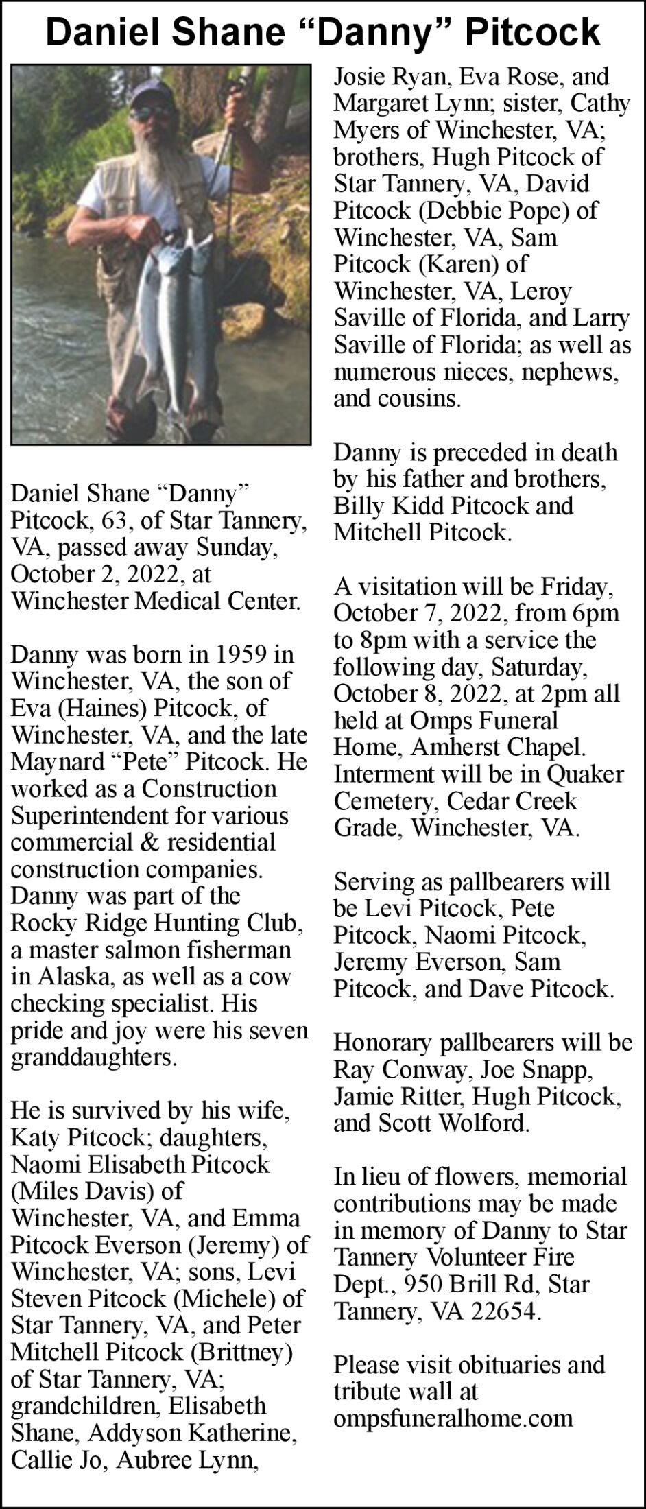 Daniel Shane Danny Pitcock Obituaries winchesterstar