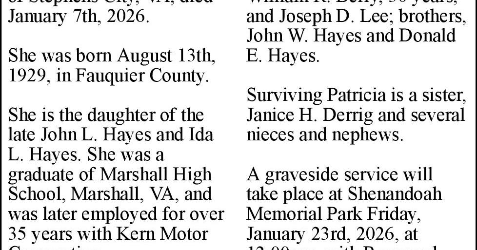 Patricia H. Berry (Lee) Obituaries