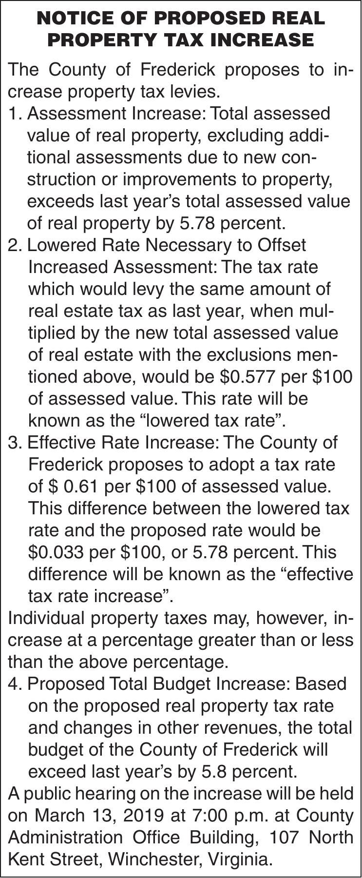 Notice Of Proposed Real Property Tax Increase | Notices ...