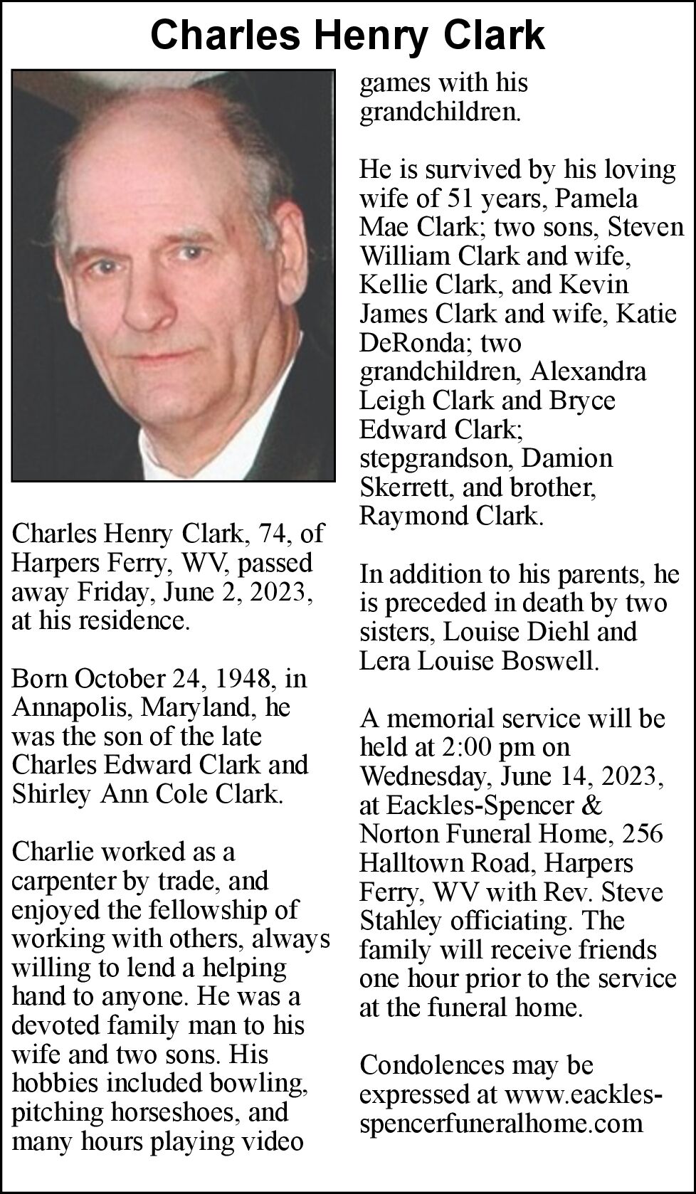 Charles Henry Clark | Obituaries | Winchesterstar.com