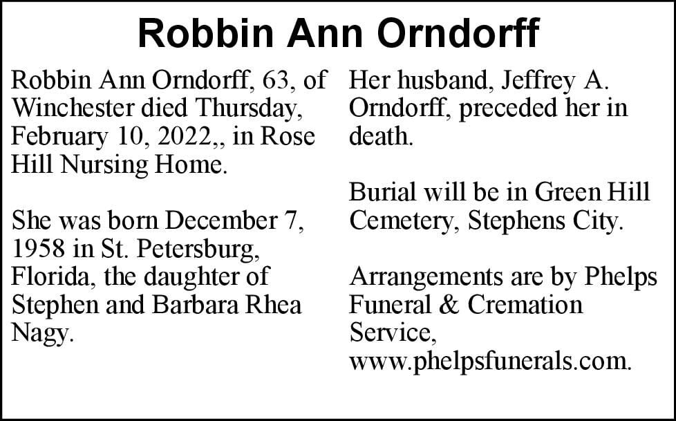 Robbin Ann Orndorff | Obituaries | Winchesterstar.com