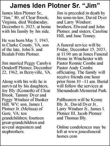 James Iden Plotner Sr. “Jim” | Obituaries | winchesterstar.com