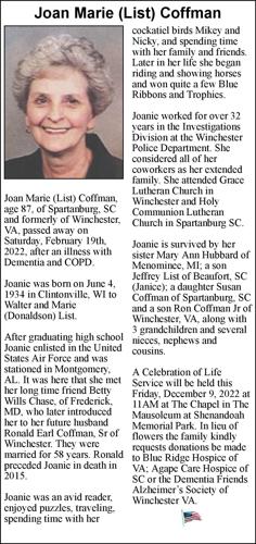 Joan Marie (List) Coffman Obituaries winchesterstar com