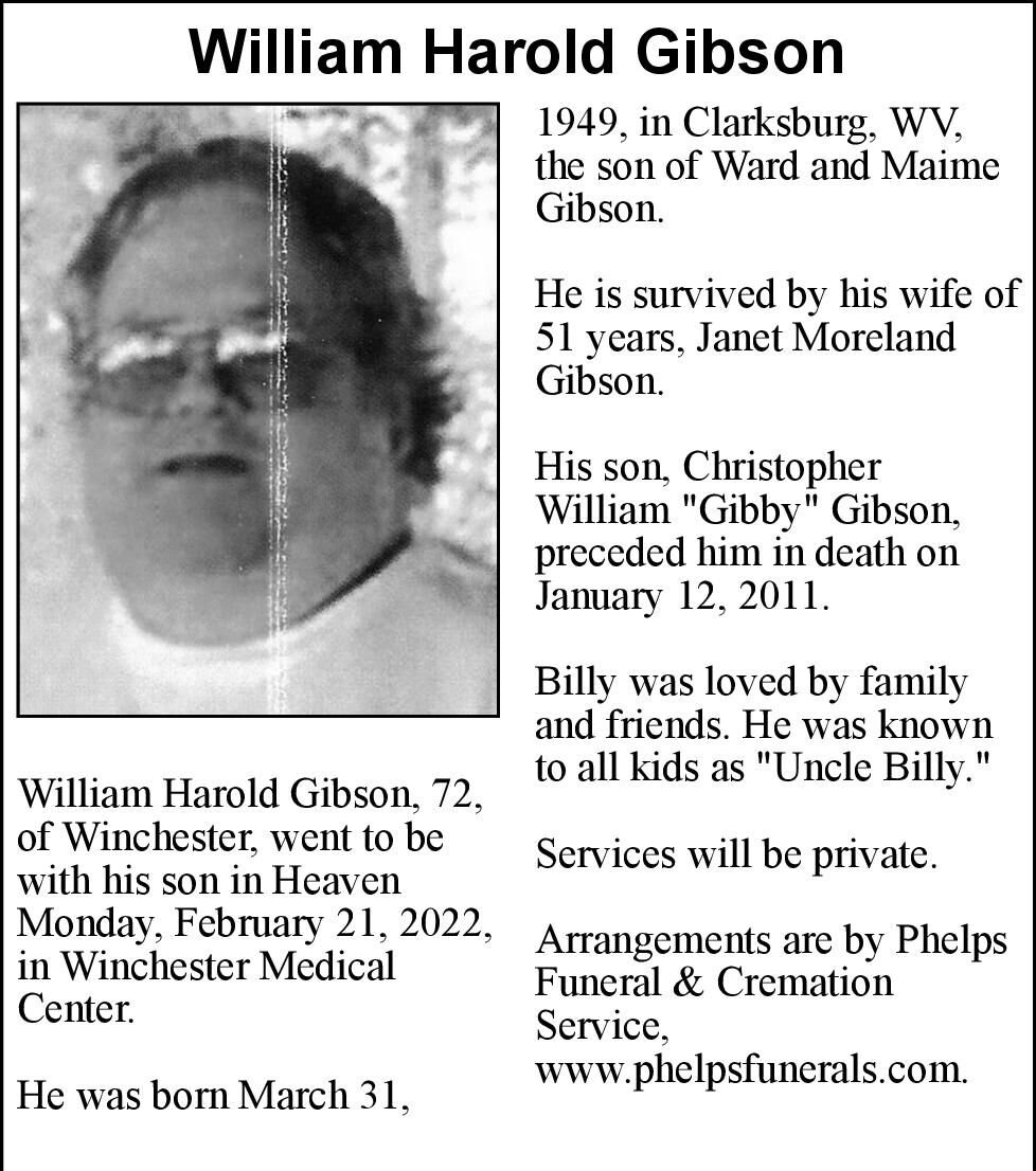 William Harold Gibson | Obituaries | Winchesterstar.com