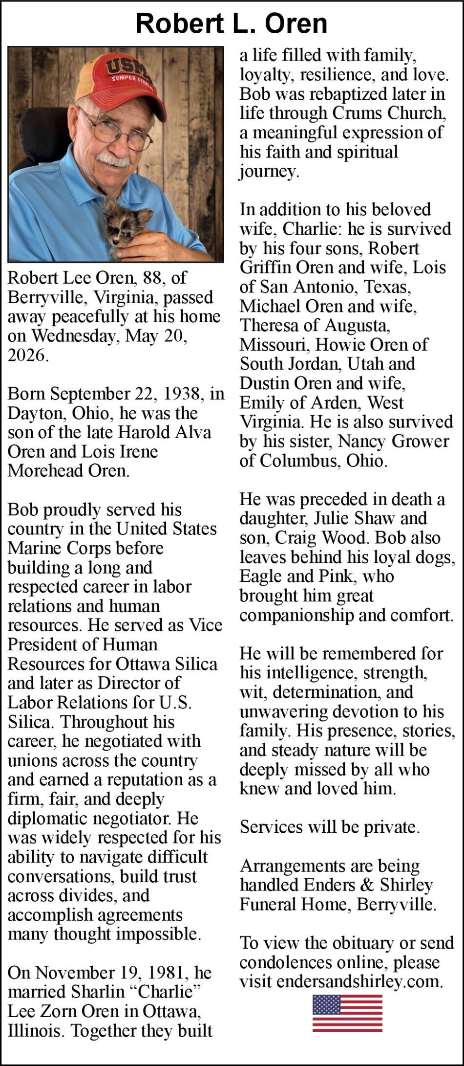 Robert L. Oren | Obituaries | winchesterstar.com