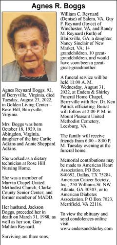 Agnes R. Boggs | Obituaries | winchesterstar.com