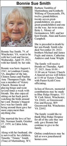 Bonnie Sue Smith | Obituaries | winchesterstar.com