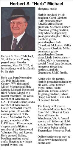 Herbert S. “Herb” Michael | Obituaries | winchesterstar.com