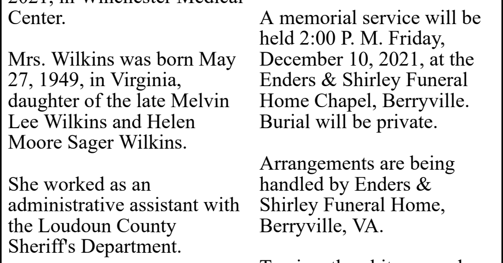 Teresa L. Wilkins Obituaries