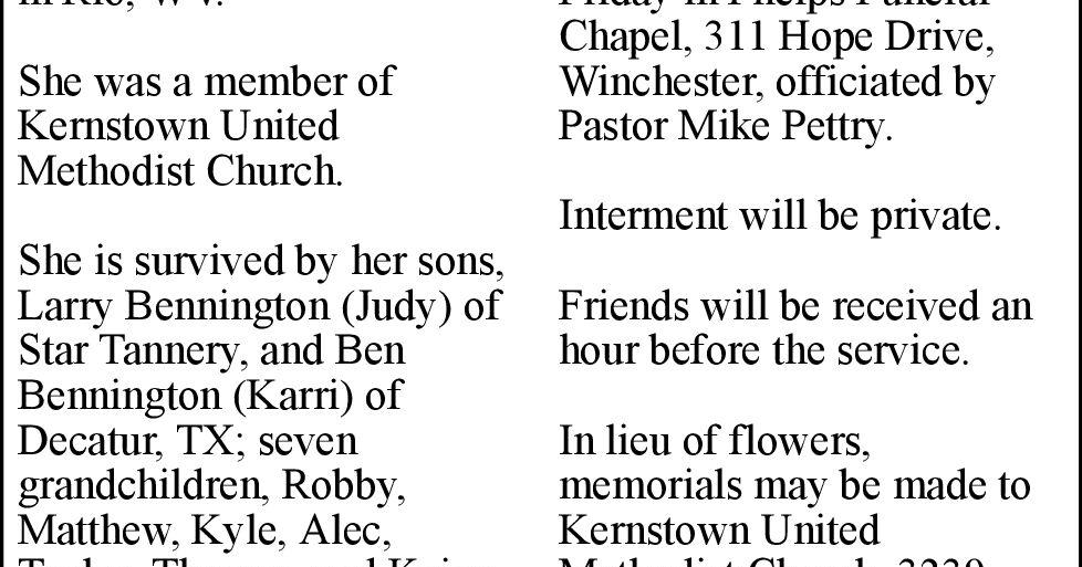 Ruth Wolford Bennington Obituaries