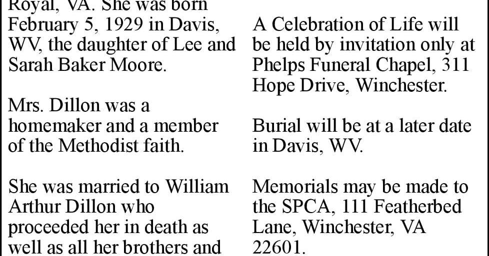 Thelma Moore Dillon Obituaries