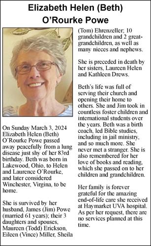 Elizabeth Helen (Beth) O’Rourke Powe | Obituaries | winchesterstar.com