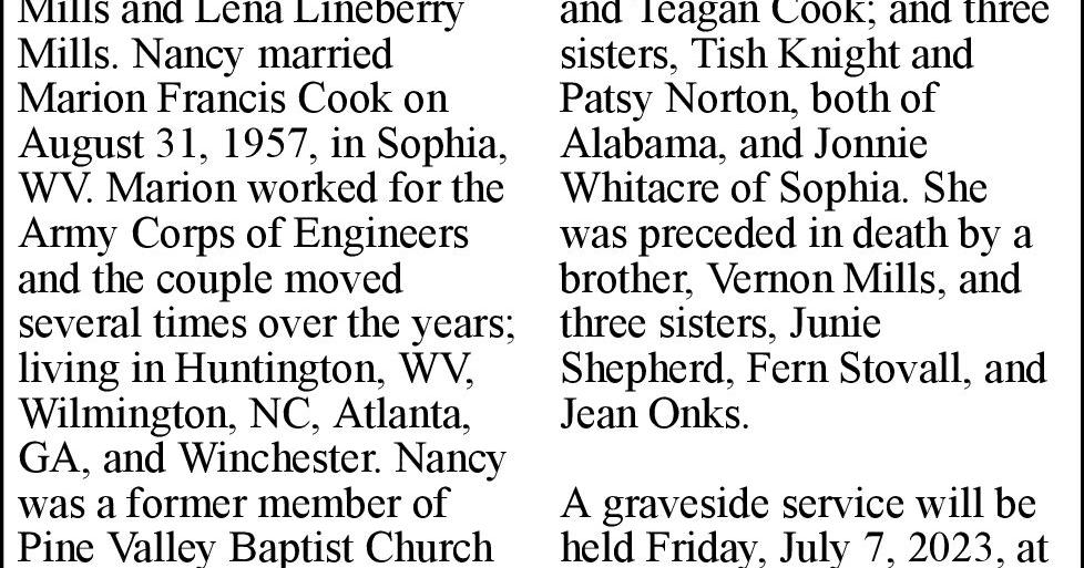 Nancy Jane Cook Obituaries