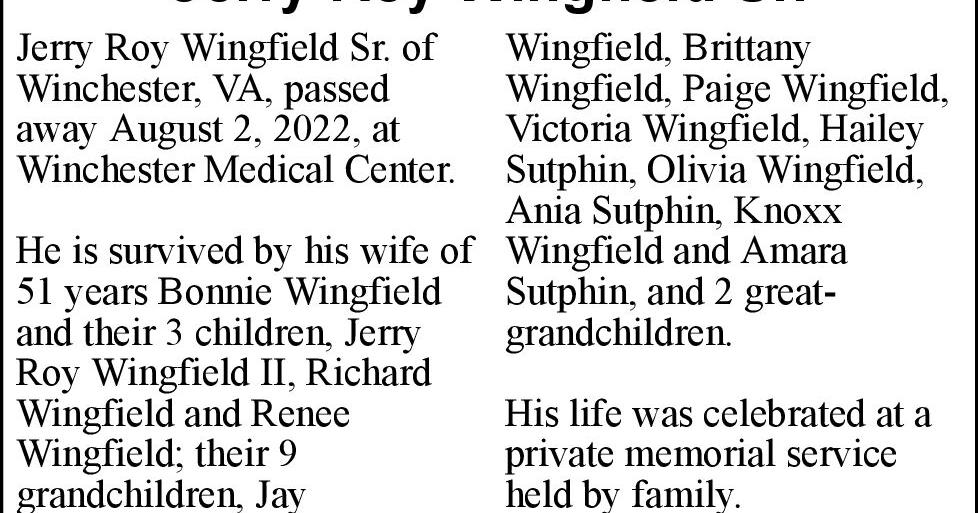 Jerry Roy Wingfield Sr. Obituaries