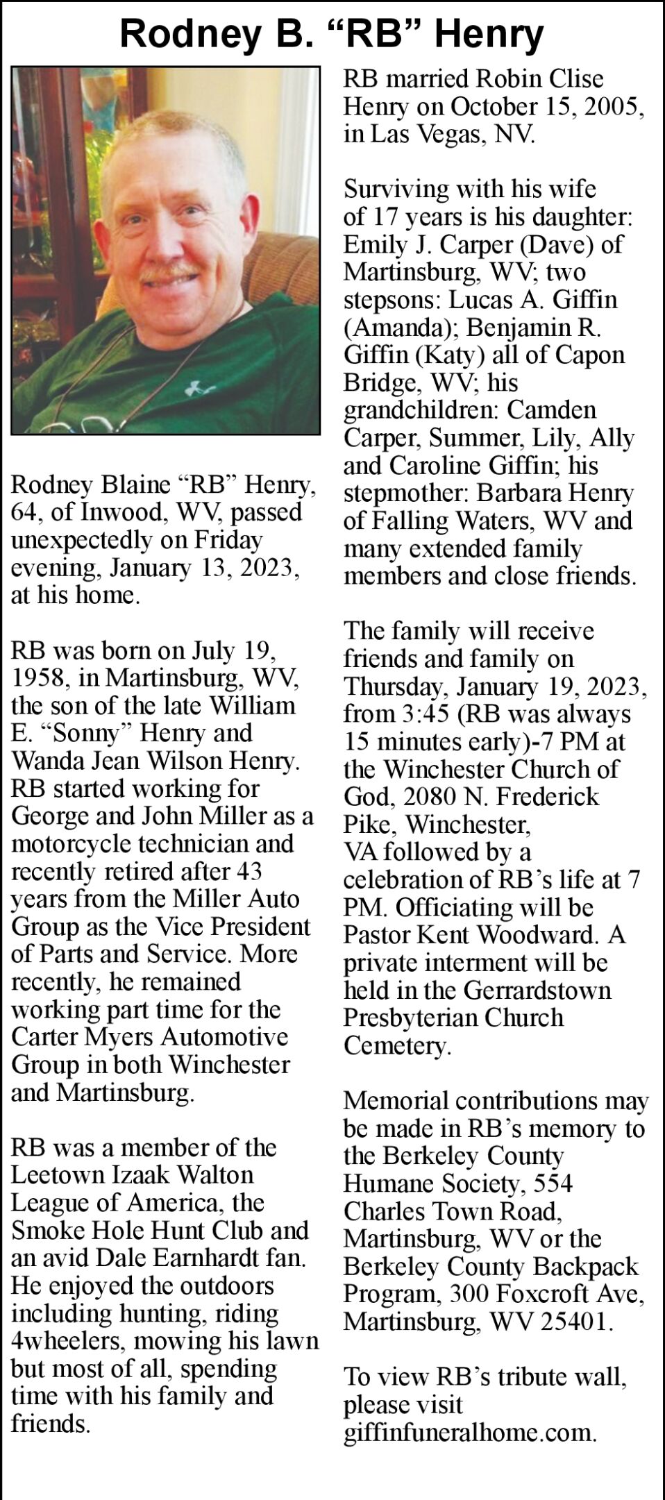 Rodney B. “RB” Henry | Obituaries | Winchesterstar.com