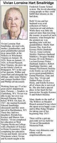 Vivian Lorraine Hart Smallridge Obituaries winchesterstar com