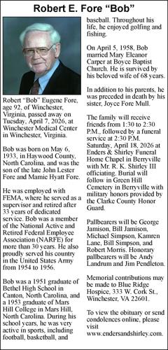 Robert E. Fore “Bob” | Obituaries | winchesterstar.com